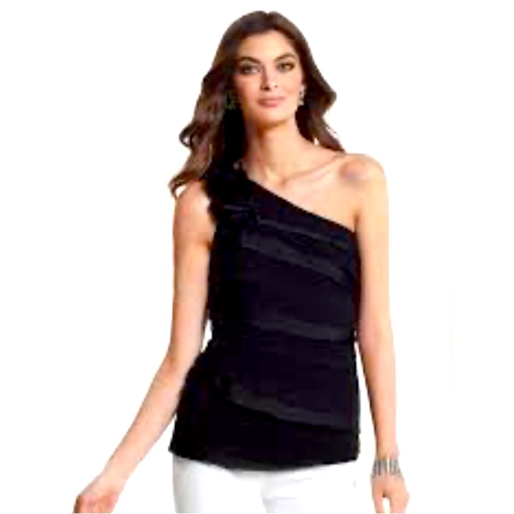 White House Black Market black ruffle one shoulder top
